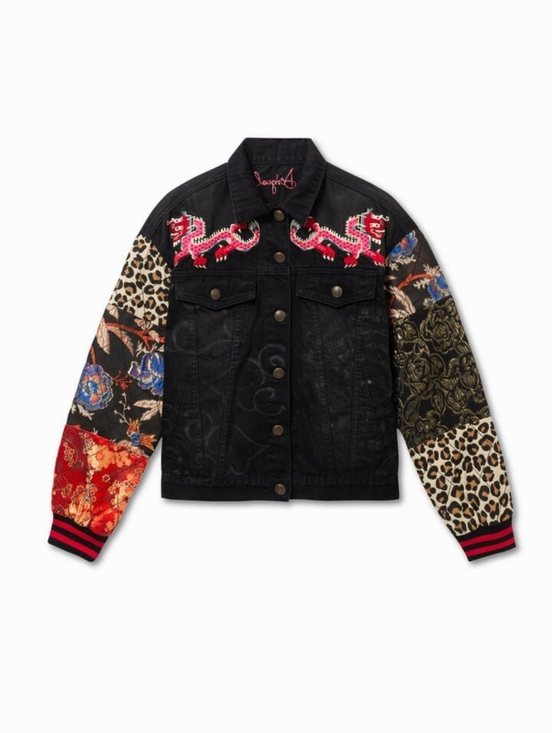 Desigual Jackets & Blazers - Desigual Black Jacket with Pink Embroidery and Silver Accents